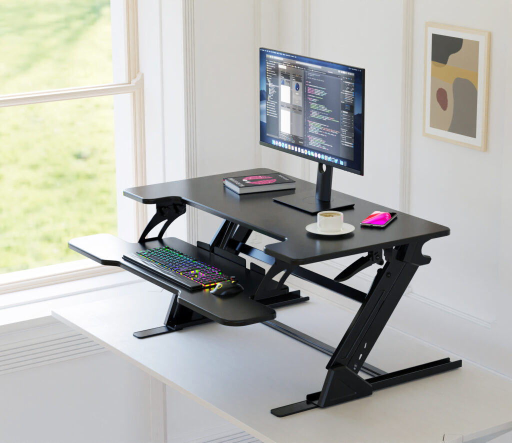 Standing Desk Converter, 36 x 24 Inches Height Adjustable Sit and Stand Riser with Keyboard Tray for Office, Black