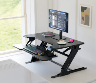 Standing Desk Converter, 36 x 24 Inches Height Adjustable Sit and Stand Riser with Keyboard Tray for Office, Black